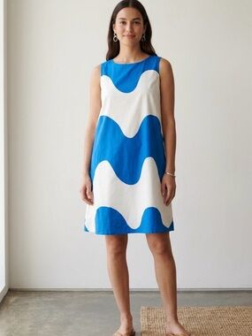 Marimekko Lokki Seagull Wavy Pattern Shift Dress Size 34 US Xs
